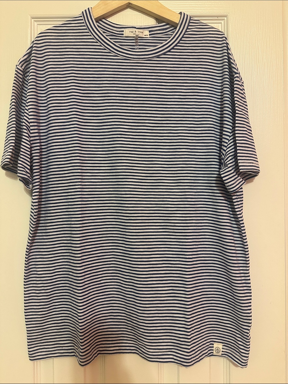 rag & bone Navy and White Striped Short Sleeve Tee